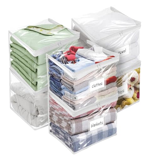 Plastic Storage Bags with Easy-Glide Zipper, Pack of 6, Durable Clear Vinyl Zippered Storage Bags for Clothes Sweaters Comforters Blankets Sheets Bedding (12 x 12 x 12 Inch, Transparent White)
