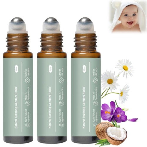 3Pcs Mamas Teether: Baby Teething Oil Roller,Natural Gentle Teething Relief R...