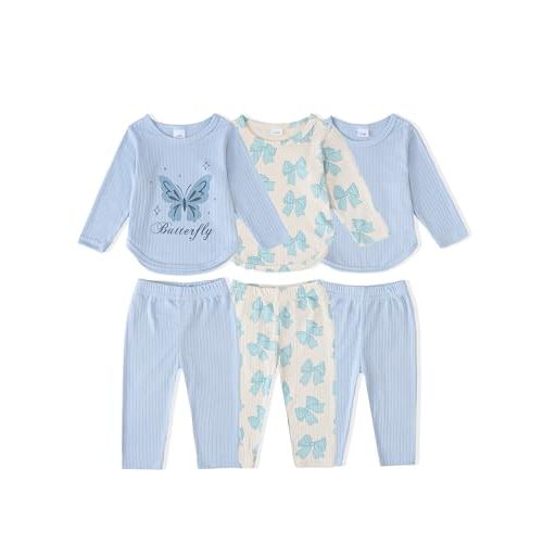 Mioglrie Baby Girl Clothes Infant Fall Outfits Toddler Girl Clothes 6 Pcs Spring Newborn Essentials 3M-3Y Clothing Set
