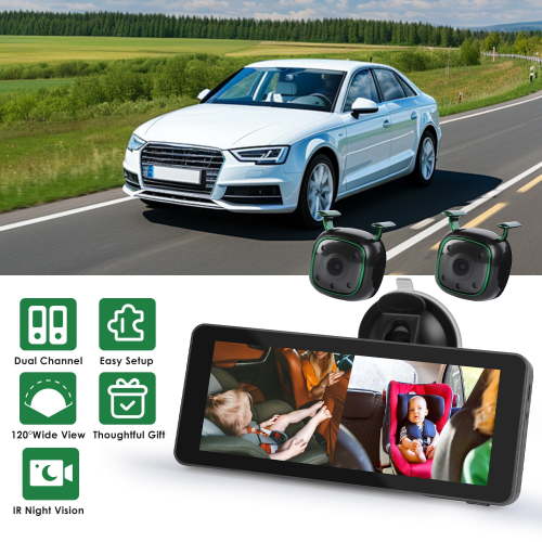 Moclever 1080P Baby Car Camera for 2 Kids, Dual Channel Car Baby Monitor with 120°Wide View 6.86in HD Split Screen Night Vision, Black