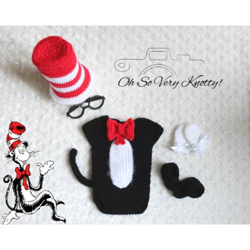 Crochet Cat in the Hat Baby Outfit, Tall Hat, Bodysuit, Booties