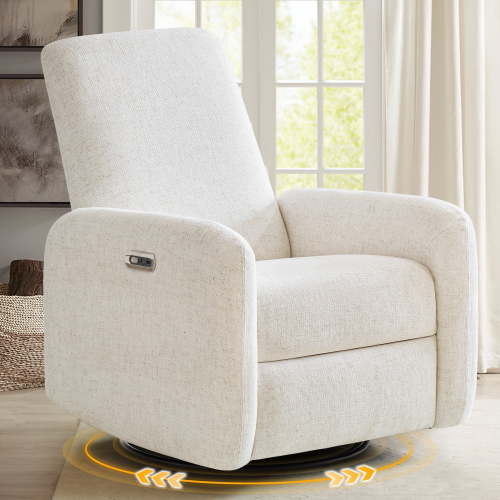 July’s Song Power Recline Swivel Glider for Nursery,Upholstered 270° Swivel Rocker Reclining Sofa Chair,Linen Ivory