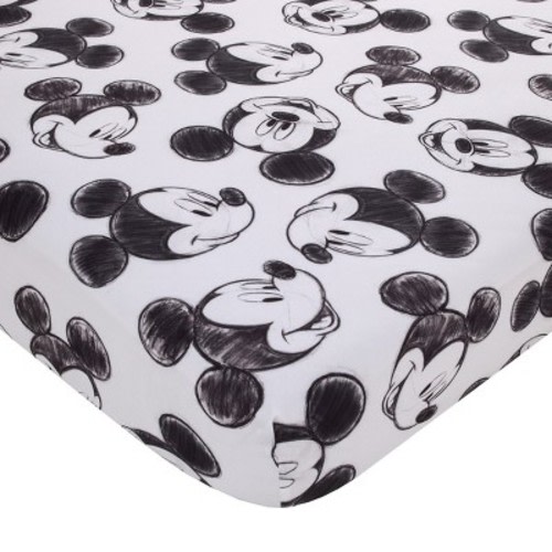 NoJo Disney Mickey Mouse - Charcoal Black and White Smiling Mickey Mouse Nursery Fitted Crib Sheet