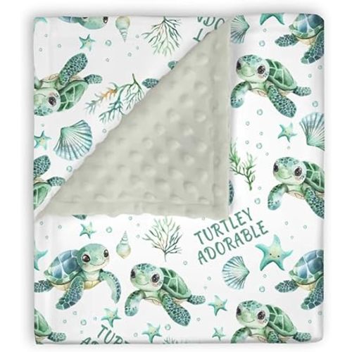 Mink Baby Boy Girl Blankets Under the Sea Turtle Animal, Ocean Creature Marine Life Double Layer Dotted Backing Receiving Swaddle, Newborn Infant Toddler Nursery Crib Bedding Shower Gift 30x40