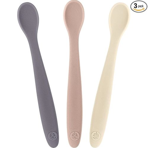 Silicone Baby Spoons - First Stage Infant Feeding Utensils With Soft-Tip, Bendable Kitchenware for Parent & Self-Feeding, Ultra-Durable, Dishwasher Safe, Travel Case, Set of 3