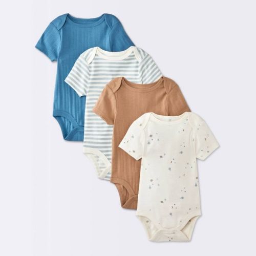 Baby Boys' 4pk Short Sleeve Ribbed Bodysuits - Cloud Island™ 6-9M
