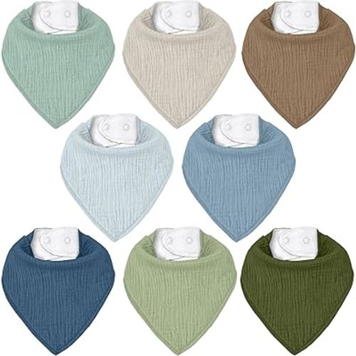 Muslin Baby Bibs 8 Pack, Baby Bandana Drool Bib for Drooling and Teething, 100% Cotton Soft Absorbent for Girls Boys Fresh Hues