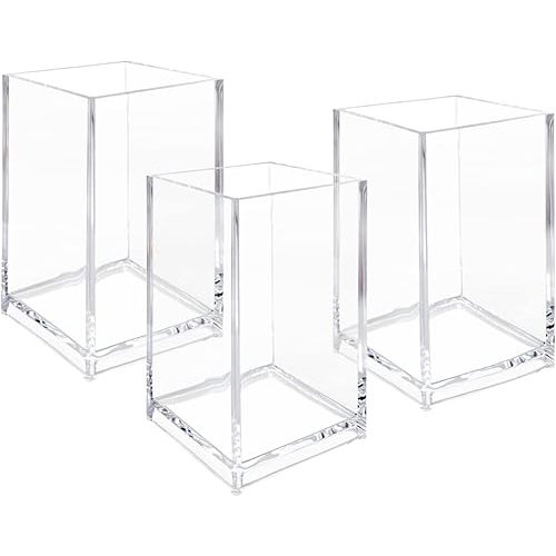 3 Pack Clear Acrylic Pencil Holder Cup / Brushes Storage