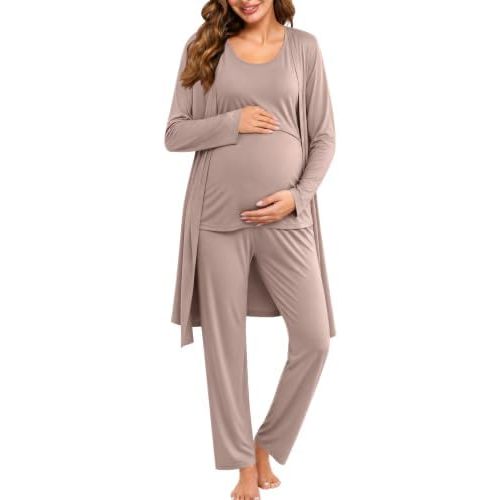 SWOMOG Maternity Nursing Robe Set 3 PCS Women Postpartum Pajamas Breastfeeding Labor Delivery Hospital Pregnancy Pjs
