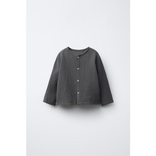 Zara: COTTON GAUZE SHIRT - Steel, 6-9M