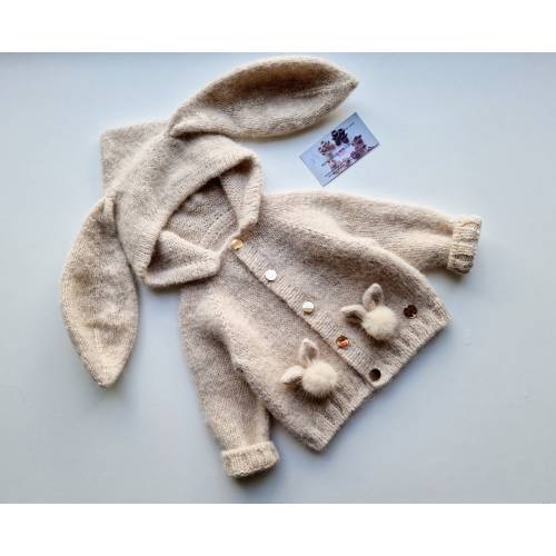Hand-Knitted Baby Bunny Sweater: Alpaca Merino Wool Cardigan