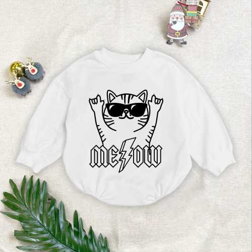 Cool Rock And Roll Cat Romper, Funny Meow Outfit For Toddler, Rocker Kitten Bodysuit, Baby Shower Gift Sweatshirt, Music Lover Baby Clothing