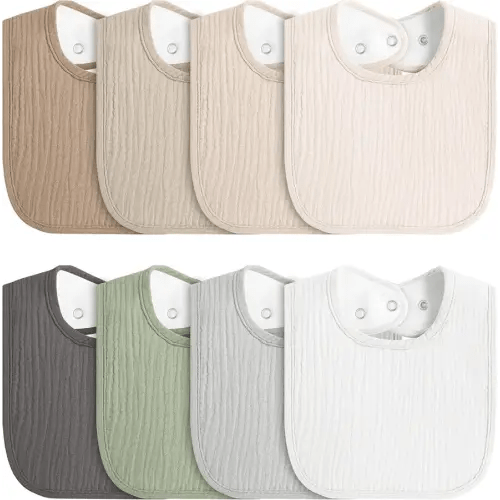 8-Pack Baby Muslin Bibs, Soft Cotton Drool Bibs for Boys Girls, Adjustable and Absorbent Newborn Bib Set for Feeding and Drooling