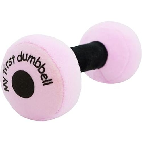 June Garden 6" My First Dumbbell - Plush Baby Rattle Toy - Safe Soft Barbell Workout Toy for Infants Boys and Girls - Pink