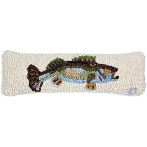 Artist-Designed Walleye Hand-Hooked Wool Decorative Throw Pillow (8 in x 24 in) Lake & Lodge Pillow for Couches & Beds - Easy Care & Low Maintenance - Lake House Cabin Pillow