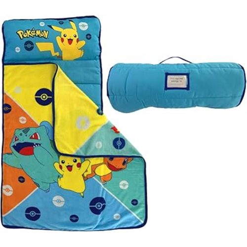 Pokémon Anime 24" X 45" Soft Toddler Nap Mat with Pillow and Blanket Perfect for Preschool, Daycare, and Travel (Official Licensed Product) by Franco