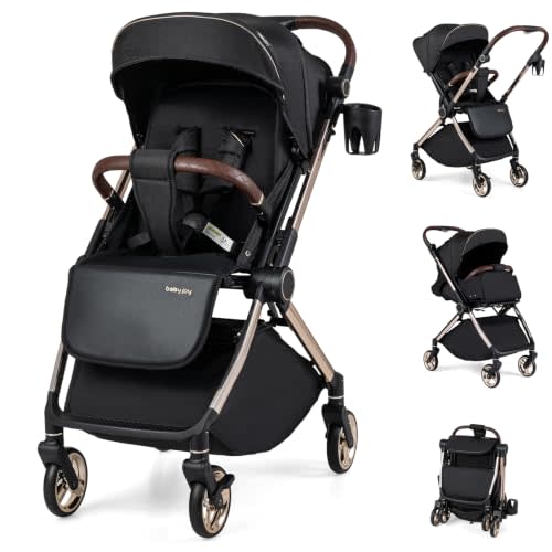 BABY JOY Baby Stroller with Reversible Handle & Easy One-Hand Fold | Compact Travel Stroller with Adjustable Backrest, Canopy, Cup Holder & Storage Basket for Newborn Toddlers
