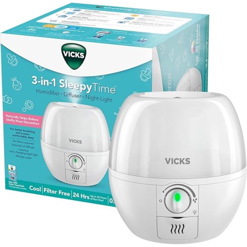Vicks Humidifier 3-in-1 SleepyTime Cool Mist Humidifier for Nursery, White