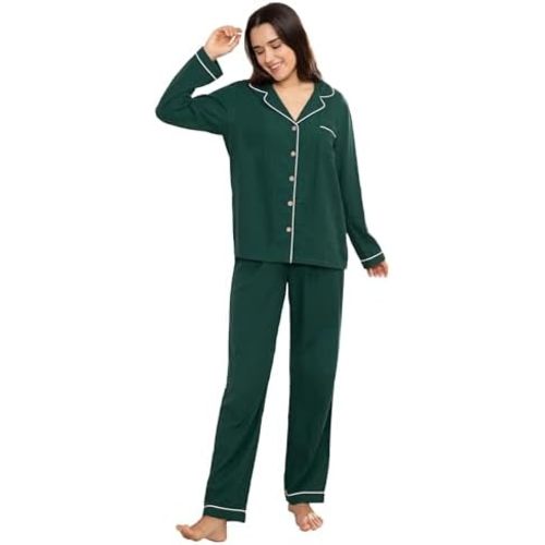 Womens Muslin Pajama Set 100% Cotton Double Gauze Linen Like Breathable Soft Button Up Loungewear Sleepwear PJ Set