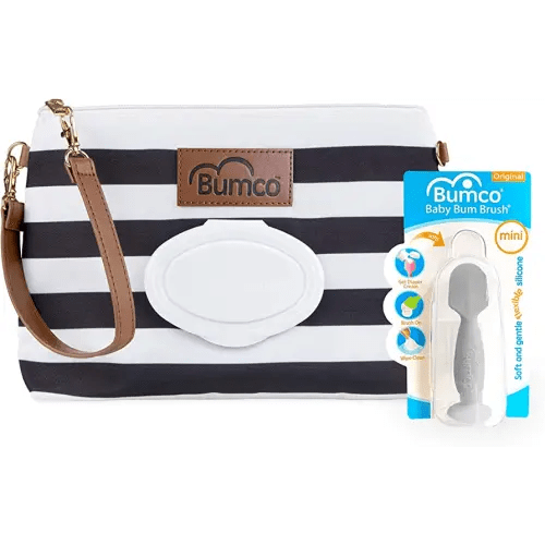 Bumco Diaper Clutch Bag and Mini Cream Spatula - Baby Travel Essentials, Small Bag with Wipes Dispenser, BPA-Free Butt Spatula, Mini Cream Applicator with Case