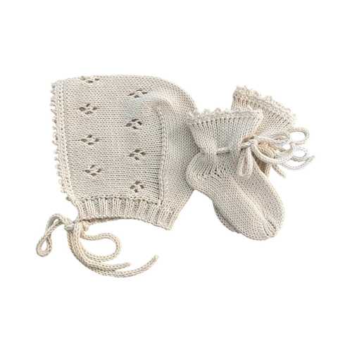 Handmade Cotton Baby Gift Set. Knit bonnet and socks. 100% cotton. More colors available.