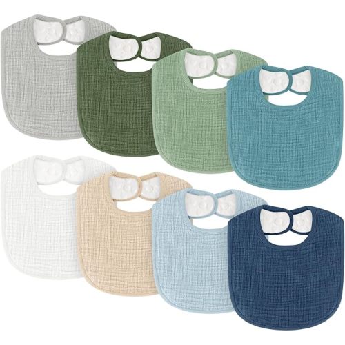 8 Pack Bibs for Baby Boy & Baby Girl,Extra Absorbent Muslin Bibs