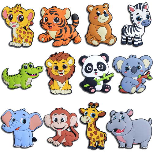 Neasyth 12PCS Refrigerator Magnets for Kids, Cute Wild Animals Fridge Magnet for Toddlers 1-3, Rubber Magnets for Gift