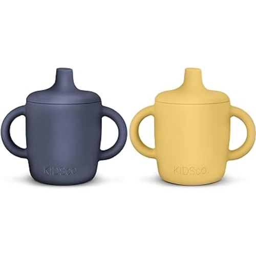 Silicone Sippy Cup and Training Cup for Baby 6 months+ Soft Spout and Handles Unbreakable Easy Grip for Babies 6-12 months and Toddlers 1-3 years 5oz/150ml (Canary and Midnight Blue)