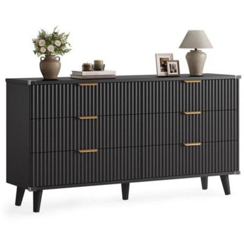 Gikpal 6 Drawer Dresser, Wooden Dressers for Bedroom, Fluted 53.2" Wide Modern Long Dresser TV Stand 6 Drawers for Bedroom, Home, Dinning, Living Room