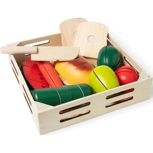 Melissa & Doug Cutting Food - Play Food Set With 25+ Hand-Painted Wooden Pieces, Knife, and Cutting Board