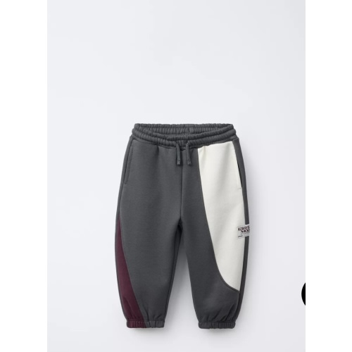 COLOR BLOCK JOGGER PANTS WITH LABEL - Maroon Grey | ZARA United States