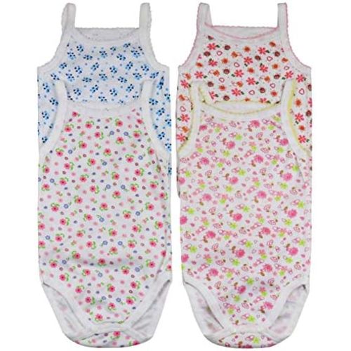 ToBeInStyle Baby Girls' 4 Pack Overall One-Piece Bodysuit