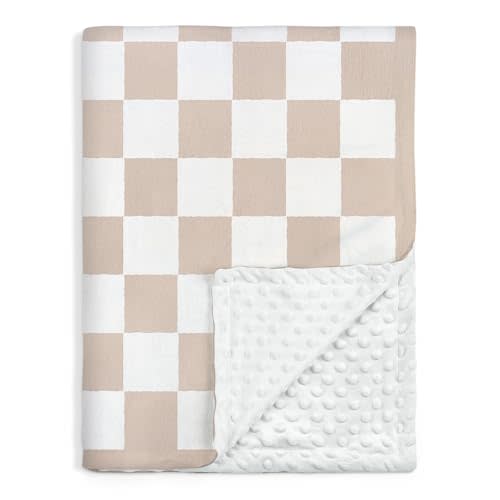 Checkered Minky Baby Blanket 30 x 40 Inches for Boys Girls, Soft Plush Receiving Blanket with Dotted Back, Gift for Toddler Newborn Infant Christmas Birthday Baby Shower