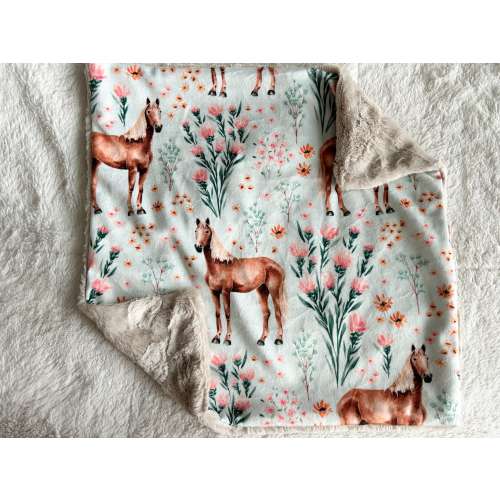 LOVEY, QUICK SHIP, Minky Western Cowgirl Baby Blanket, Desert Floral & Horse Baby Gift, Newborn Gift, Comfort Lovie Girl, Desert Cactus