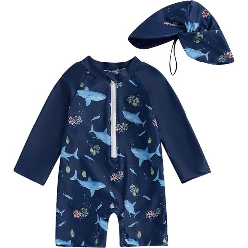 Hnyenmcko Baby/Toddler Boy Rash Guard Swimsuit Long Sleeve One Piece Zipper Swimwear Sunsuit Infant Bathing Suit Beachwear