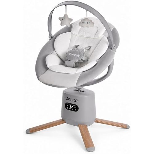 Baby Swings for Infants with 9 Modes & 8 Speeds, Zoicay Electric Baby Swing, 360° Rotating Seat, APP & Remote Control, 6 Preset Melodies, Portable Infant Swing for Indoor and Outdoor(Gray)