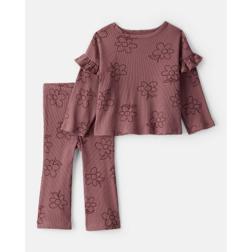 Baby Girl 2-Piece Floral Cotton Long-Sleeve Tee & Pant Set - Pink - Carter's | Carter's