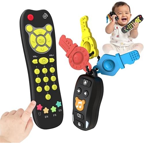 Baby Toy Car Keys Baby Remote Control Toy Set, Toddlers Pretend Toy Key Teether and TV Remote with Sounds Lights Interactive Musical Sensory Learning Toys Gifts for Boys Girls Infant Age 6+ Months