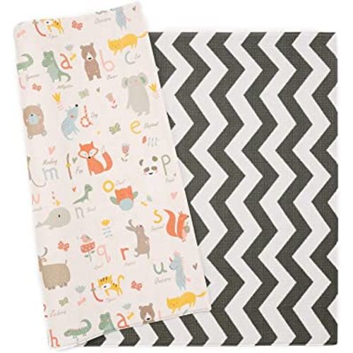 Baby Care Play Mat (Large, Zig Zag - Black) 82'' x 55'' Original One-Piece Reversible Rollable Waterproof Play Mat for Infants, Babies, Toddler, and Kids