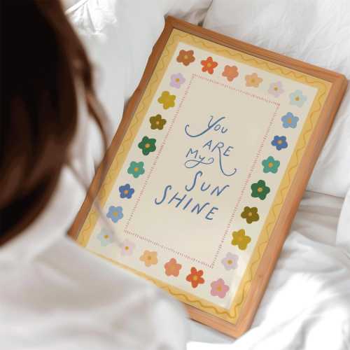 You Are My Sunshine Print | Whimsical Rainbow Floral Nursery Art | Kids Room Decor