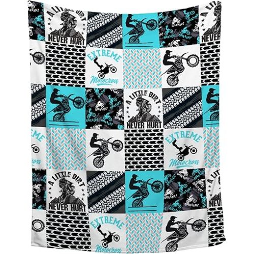 Dirt Bikes Blanket,Gift for Motocross Rider,Extreme Sports Flannel Blanket for Boys Kids Teens,Motorcycle Fuzzy Blanket Plush Blankets for Couch,Bed,Camping,40"x50"-Throw Size for Kids