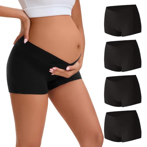 INNERSY Women's Maternity Underwear Cotton Pregnancy Boyshorts 4-Pack | Under the Bump, Pregnancy Postpartum Panties, Anti chafing, Comfort Waistband
