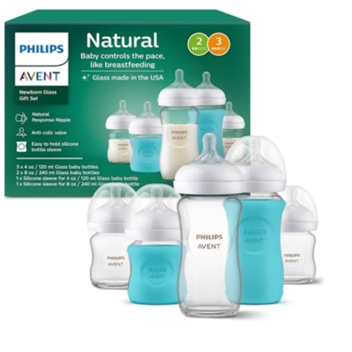 Philips Avent Glass Natural Bottle with Natural Response Nipple, Baby Gift Set, SCD858/01