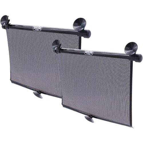 Toddleroo by North States - Extra Wide Car Window Shades for Baby: Car Shades for Side Windows - Retractable Pull-Down Roller - Black - 2-Pack