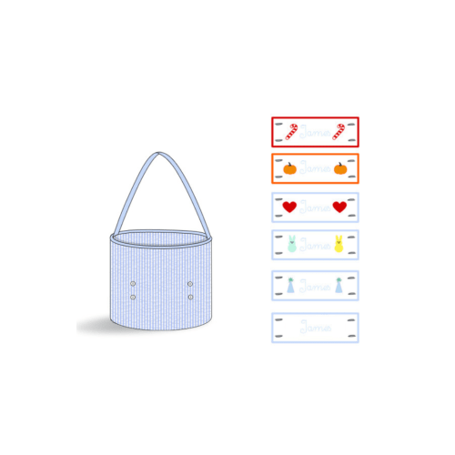 Custom Embroidered Tab Interchangeable Blue Seersucker Treat Basket