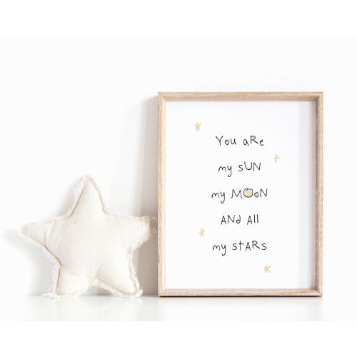 Sun, Moon, Stars Nursery Print, Celestial Wall Art (UNFRAMED)
