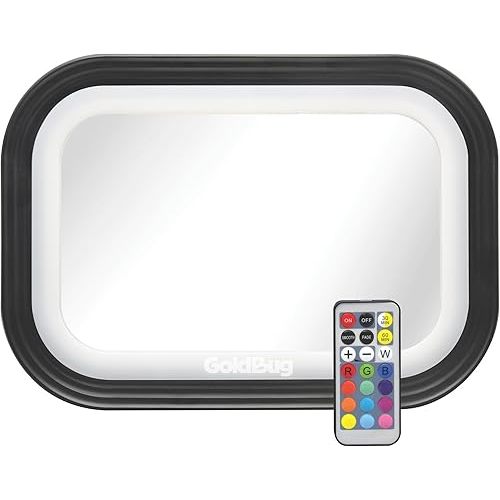 GoldBug Glow Mirror - XL Rear-Facing Baby Car Seat Mirror with Adjustable LED Lighting & Remote Control
