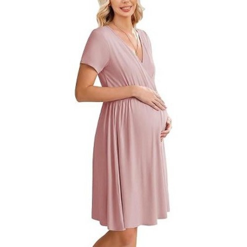 Ekouaer Women 3 in 1 Labor and Delivery Gown Split Front Flap Maternity Hospital Dress Nursing Nightgown for Breastfeeding Dirty Pink L