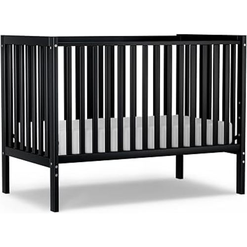 Baby Crib 5-in-1 Convertible, Wood Full Size Toddler Bed for Small Baby, Made of Sustainable Natural Pinewood Cribs, Non-Toxic Finish, Simplistic Nursery Furniture (Black)
