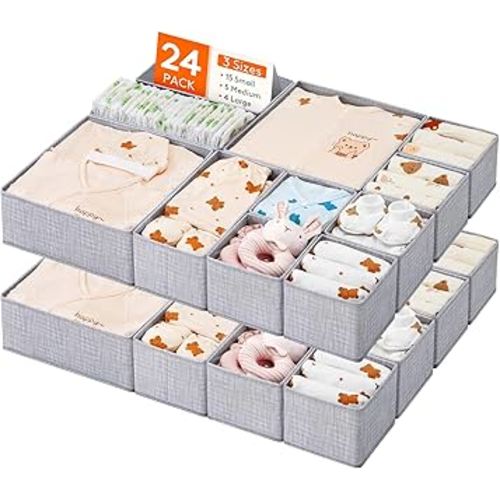 Lifewit Nursery Drawer Organizer for Clothes 24 Pack, Certified Child-safe Dresser Drawer Divider Storage Bins, Foldable Clothing Storage Basket for Baby Clothes/Underwear/Sock/Diaper in Closet